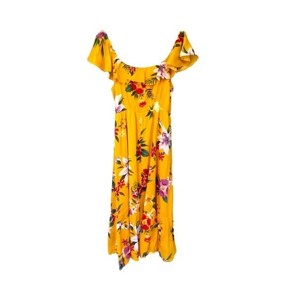 Old Navy Yellow Floral Midi Sundress - Size Medium - Ruffle Hem - Picture 4 of 10